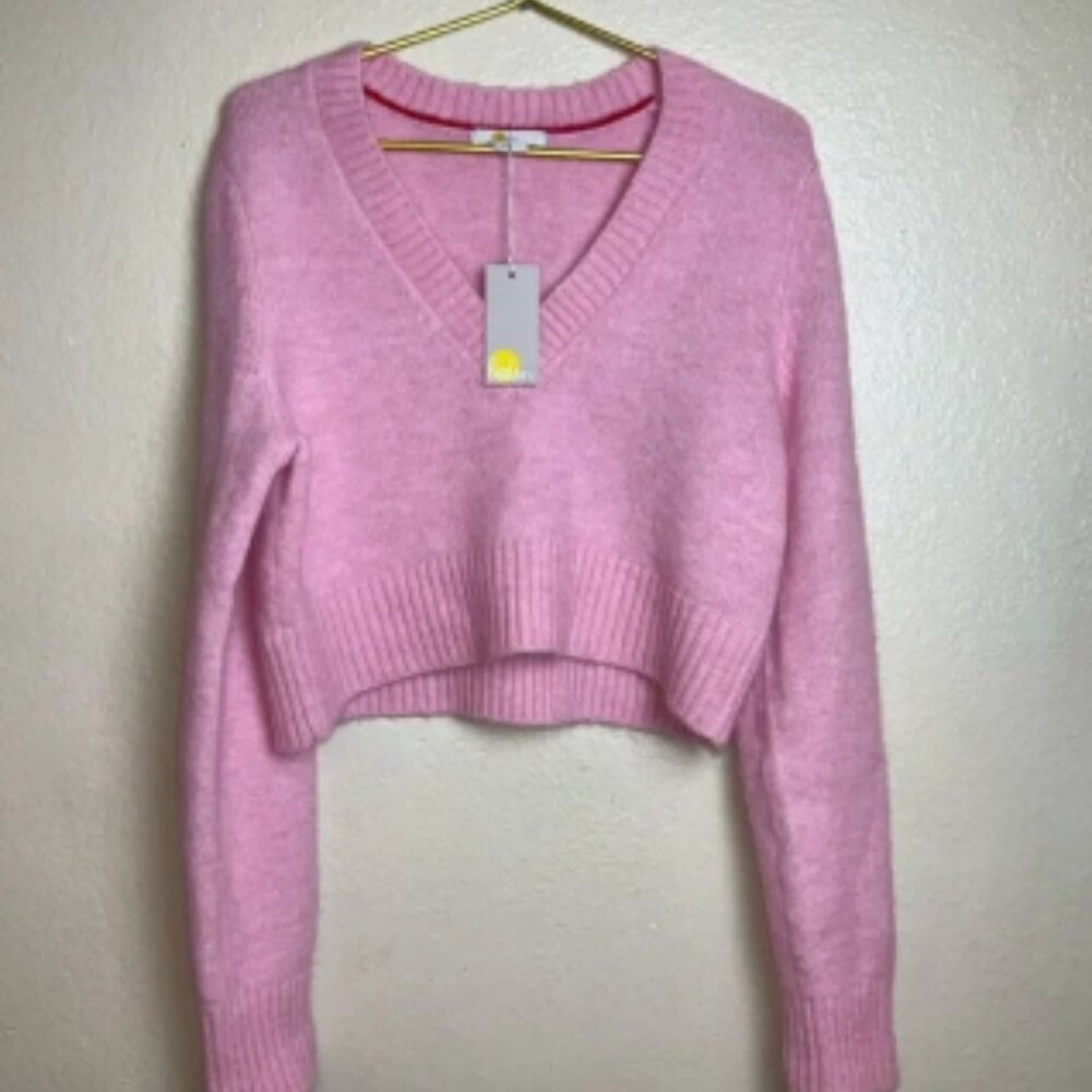 Boden Fluffy Wool Blend Cropped V neck Knit Sweater